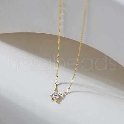925 Sterling Silver Pave 5A Clear Cubic Zirconia Round Pendant Necklaces NJEW-C087-01G-1