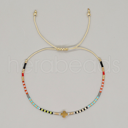 Cross & Glass Seed Braided Bead Bracelet KG3745-2-1