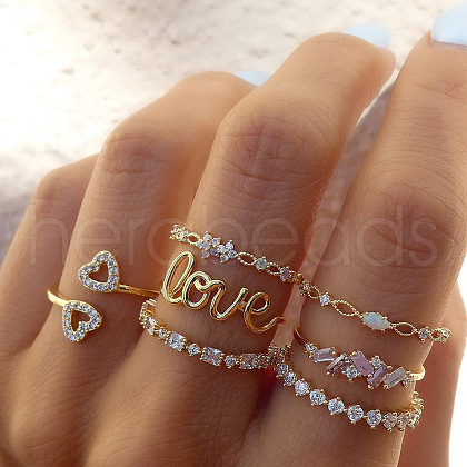 Mixed Style Alloy Rhinestone and Shell Cuff Rings FS-WG24D27-01-1