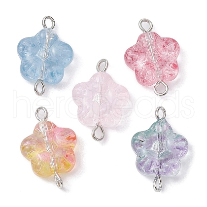 Transparent Baking Paint Glass Glitter Flower Connector Charms PALLOY-JF02341-30B-1