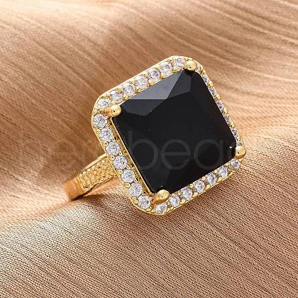 Brass Micro Pave Clear Cubic Zirconia Cuff Rings for Women RJEW-A062-04G-1