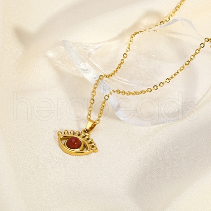 Vintage Stainless Steel Pave Synthetic Stone Eye Pendant Necklaces IT1199-1-1