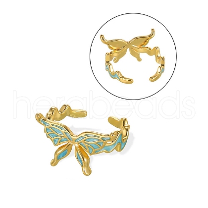 304 Stainless Steel Enamel Adjustable Cuff Rings for Women RJEW-B131-02B-1
