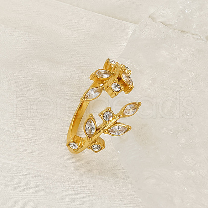 304 Stainless Steel Micro Pave Cubic Zirconia Cuff Rings with Rhinestone RJEW-V008-01G-01-1