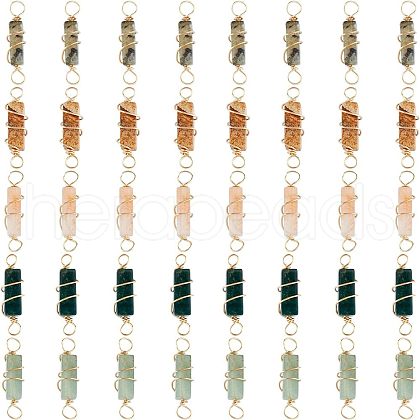 SUPERFINDINGS 40Pcs 5 Styles Natural Gemstone Copper Wire Wrapped Connector Charms FIND-FH0005-17-1
