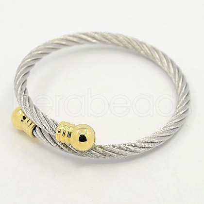 Trendy Men 304 Stainless Steel Torque Bangles BJEW-L087-02-1