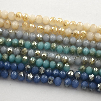 Half Plated Imitation Jade Faceted Rondelle Glass Bead Strands EGLA-S092-2mm-M-1