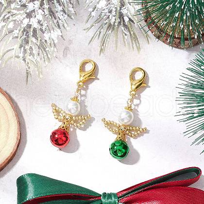 2Pcs 2 Colors Angel Brass Bell Pendants Decorations HJEW-MZ00244-1