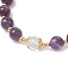 Natural Amethyst & Quartz Crystal & Rose Quartz Round Beaded Bracelets BJEW-JB11934-02-4