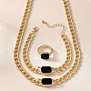 Alloy Enamel Rectangle Chain Necklaces & Link Bracelets & Rings Sets WGBB271-02-3