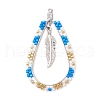 Bohemia Style Glass Seed Beaded Teardrop with Feather Pendants PALLOY-MZ00589-01-1