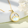 Flat Round 216 Stainless Steel Pave Natural Shell Mustard Seed Pendant Necklaces for Women WG511AE-05-1