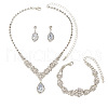 Teardrop & Flower Alloy Crystal Rhinestone Pendant Necklace & Stud Dangle Earrings & Bracelets Sets FS-WGA0F52-01-3