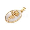 Rack Plating Brass Pave Shell Oval Pendants KK-U032-92G-10-2