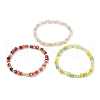 3Pcs 3 Colors Faceted Round Electroplate Glass Beads Stretch Bracelets for Women BJEW-JB11625-2