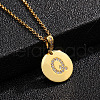 Brass Micro Pave Clear Cubic Zirconia Flat Round with Letter Pendant Necklaces FS-WG00655-17-1