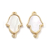Rack Plating Brass Pave Shell Hamsa Hand Links Connector Charms KK-C063-02G-1