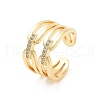 Brass Micro Pave Clear Cubic Zirconia Multi-layer Open Cuff Ring for Women RJEW-Z055-01G-03-1