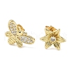 Bees & Flower Brass Micro Pave Clear Cubic Zirconia Stud Earrings EJEW-C145-01G-2