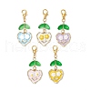 Heart with Flower Pattern Spray Painted Alloy Transparent Glass Beads Pendant Decorations HJEW-JM03142-2
