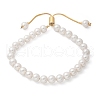 Shell Pearl Beaded Slider Bracelet with Brass Snake Chain BJEW-B066-01B-01-6