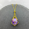 Natural Amethyst Nuggets Macrame Pouch Pendant 201 Stainless Steel Chain Necklaces FS-WG7A779-14-1