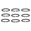 9Pcs 9 Style Bear & Cross & Moon & Crown & Heart & Butterfly Brass Beaded Stretch Bracelets Set BJEW-JB08905-1