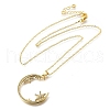 Brass Micro Pave Clear Cubic Zirconia Flower Moon Pendant Necklaces for Women NJEW-D311-02C-G-4