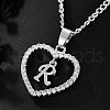 Brass Micro Pave Clear Cubic Zirconia Hollow Heart with Initial Pendant Necklaces WG4069A-23-1