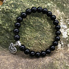 Natural Black Agate Round Beaded Stretch Bracelets DM7312-6-1