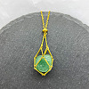 Natural Green Aventurine Nuggets Macrame Pouch Pendant 201 Stainless Steel Chain Necklaces FS-WG7A779-13-1