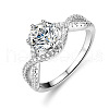 Rhodium Plated 925 Sterling Silver Pave 6.5x3.9mm Cubic Zirconia Finger Rings for Women WG8D969-16-4