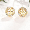 Flat Round with Clover Brass Micro Pave Clear Cubic Zirconia Stud Earrings EJEW-H162-01G-3