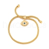 Enamel Evil Eye Charm Slider Bracelet with Round Mesh Chain for Women BJEW-C013-04G-1