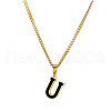 304 Stainless Steel Black Enamel Initial Pendant Twisted Chain Necklaces WG978E8-21-1