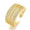 Rack Plating Five Row Brass Micro Pave Cubic Zirconia Open Cuff Ring RJEW-C082-14G-1