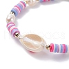 Natual Shell with Evil Eye & Pearl Braided Bead Bracelets Set BJEW-TA00049-7