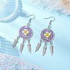 Flat Round with Feather Handmade Glass Seed Beads Chandelier Earrings EJEW-MZ00473-01-1