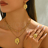 Leaf Stainless Steel Hoop Earrings & Pendant Necklaces & Chain Necklaces & Rings Set for Women JF0575-3