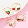 Brass Enamel Open Cuff Rings for Women RJEW-U057-09G-3