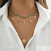 Flower Iron & Brass & Alloy & Synthetic Turquoise Pendant 3 Layer Necklaces FS-WG003DD-01-1