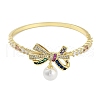 Rack Plating Brass Pave Cubic Zirconia Bowknot Hinged Bangles for Women BJEW-R317-03G-04-3