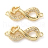 Rack Plating Brass Clear Cubic Zirconia Infinity Heart Connector Charms KK-C084-13B-G-1