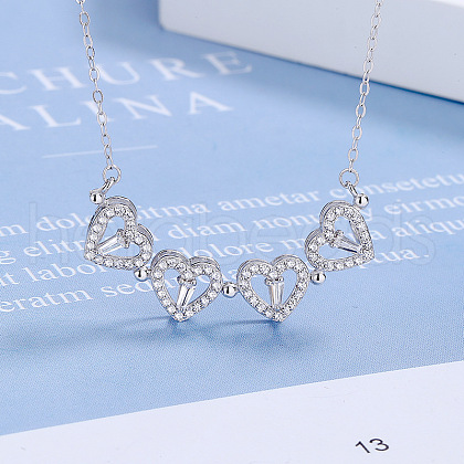 Heart Combination Clover 925 Sterling Silver Micro Pave Clear Cubic Zirconia Pendant Necklaces with Magnetic Clasps FS-WG869B6-01-1