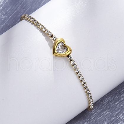 304 Stainless Steel Cubic Zirconia Link Chain Bracelets for Women NJEW-Z067-01G-02-1