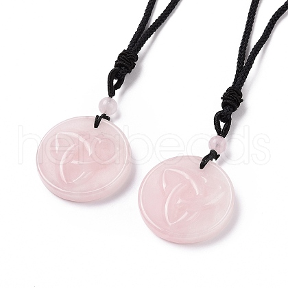 Adjustable Natural Rose Quartz Sailor's Knot Pendant Necklace with Nylon Cord for Women NJEW-L171-02E-1