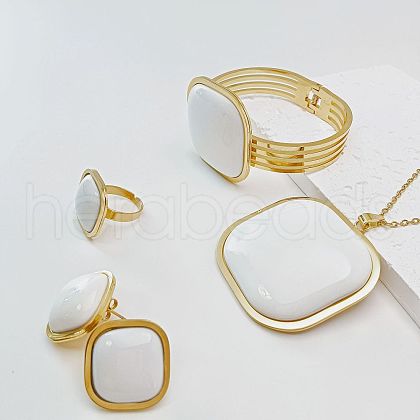 Square 304 Stainless Steel Resin Bangles & Rings & Earrings & Necklaces Sets for Women FS-WG63C6A-06-1