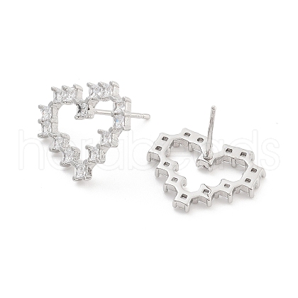 Heart Rack Plating Brass with Clear Cubic Zirconia Stud Earrings for Women EJEW-G409-04P-1