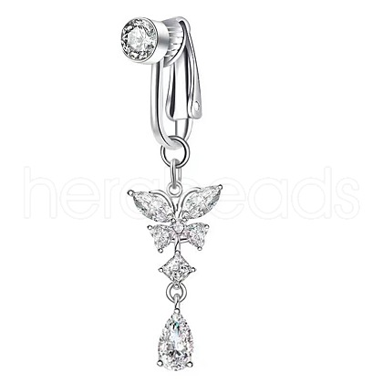 304 Stainless Steel Pave Clear Cubic Zirconia Clip on Belly Rings FS-WG683DA-01-1
