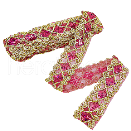 10 Yards Polyester Ribbon with Paillettes OCOR-WH0082-202A-1